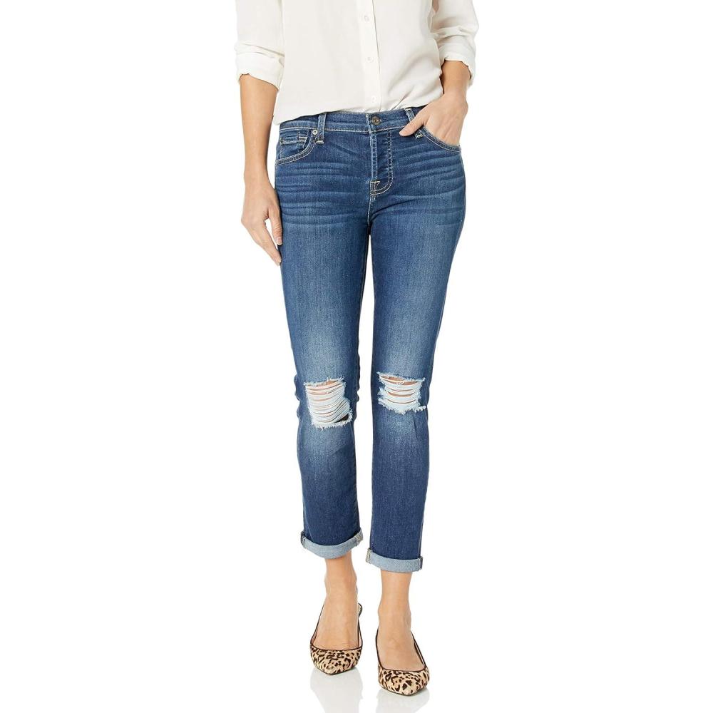 image7 For All Mankind Womens Destroyed Josefina Boyfriend Mid Rise JeansAuthentic Blue Mist