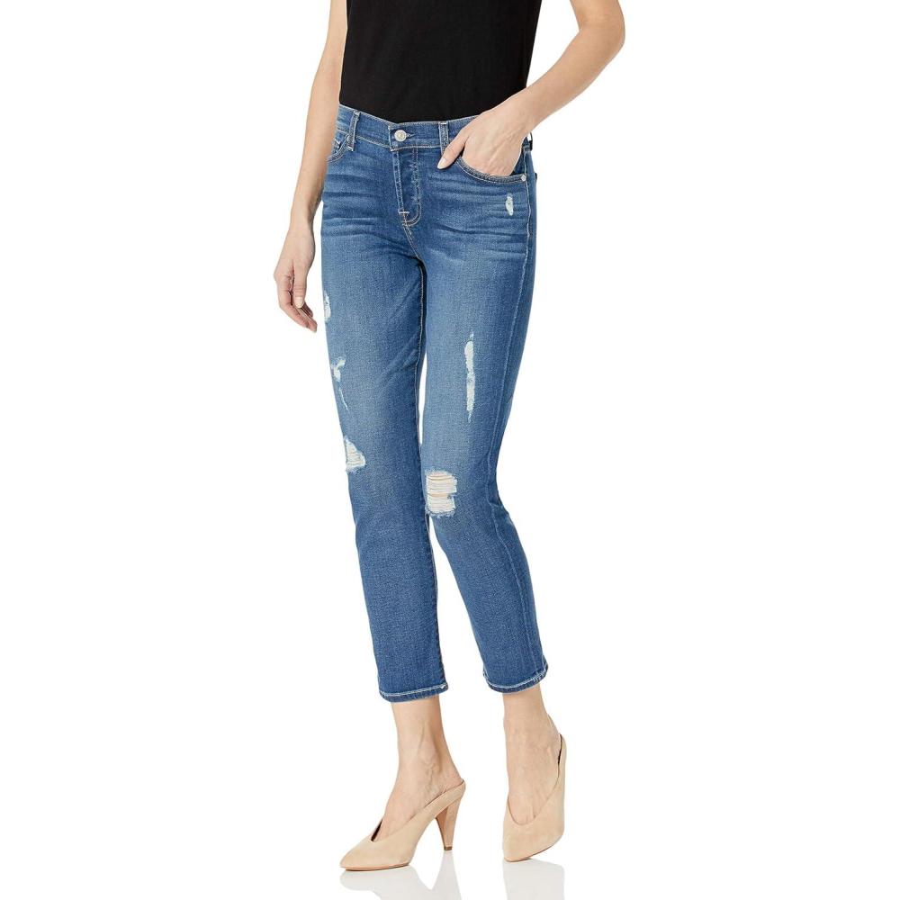 image7 For All Mankind Womens Destroyed Josefina Boyfriend Mid Rise JeansRadiant Pier