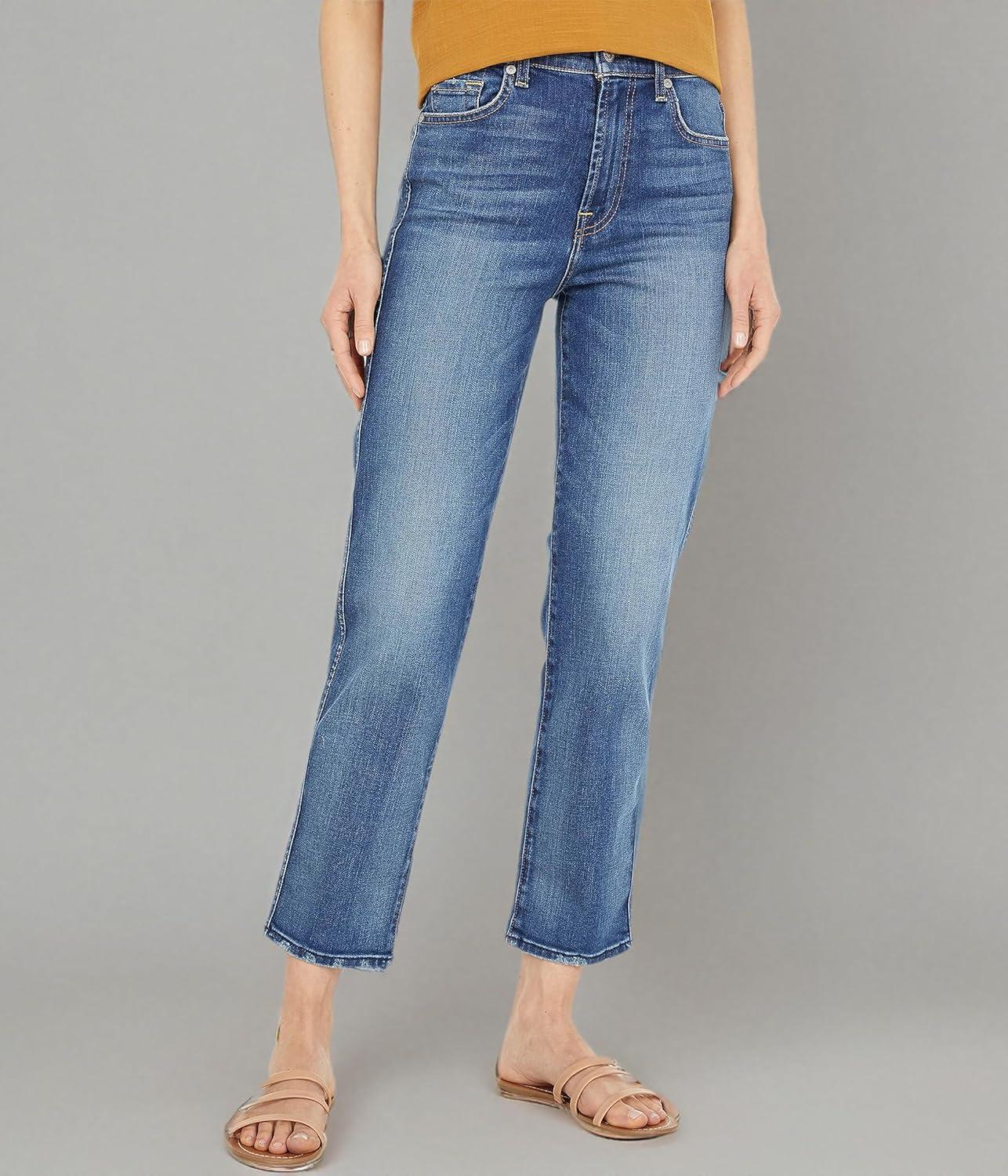 image:image7 for All Mankind Womens High Waist Cropped Straight JeansDistressed Authentic Light