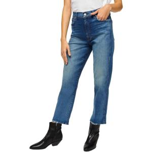 7 for All Mankind Womens High Waist Cropped Straight Jeans(Distressed Authentic Light)