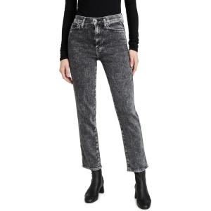 7 for All Mankind Womens High Waist Cropped Straight Jeans(Luxe Vintage Felix Black)