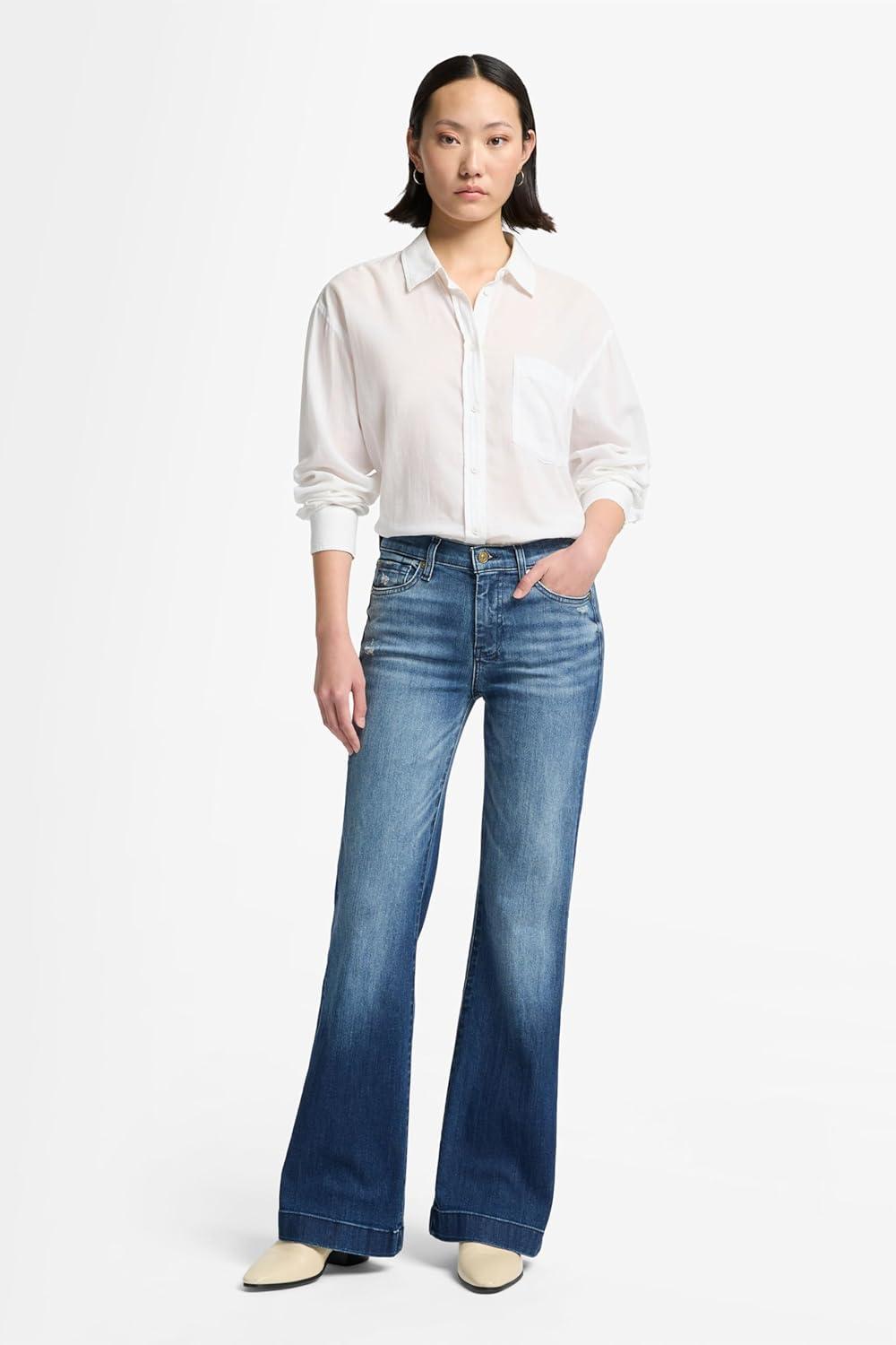 image:image7 for All Mankind Womens Slim Illusion Dojo Wide Leg Trouser Jeans 30Pond Blue