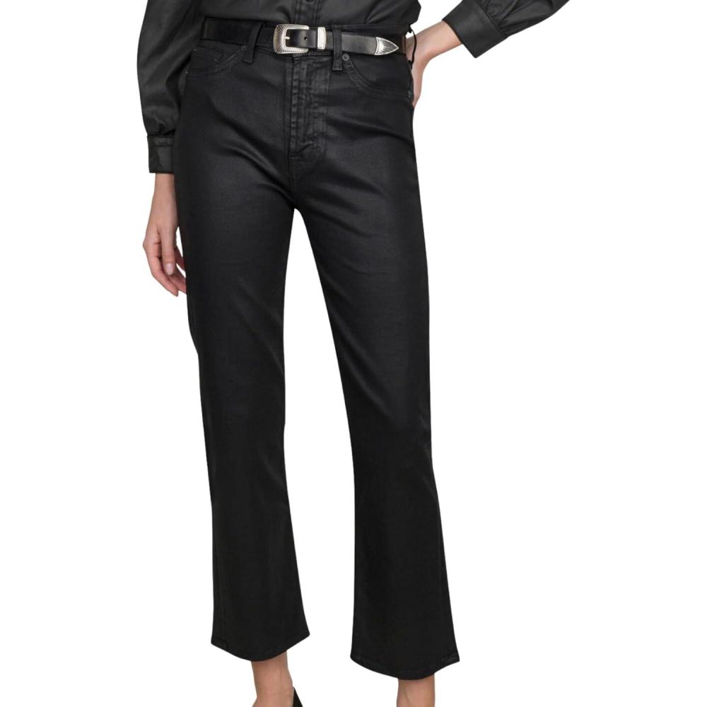image:image7 for All Mankind Womens HighWaisted Slim Kick Flare PantsCoated Black